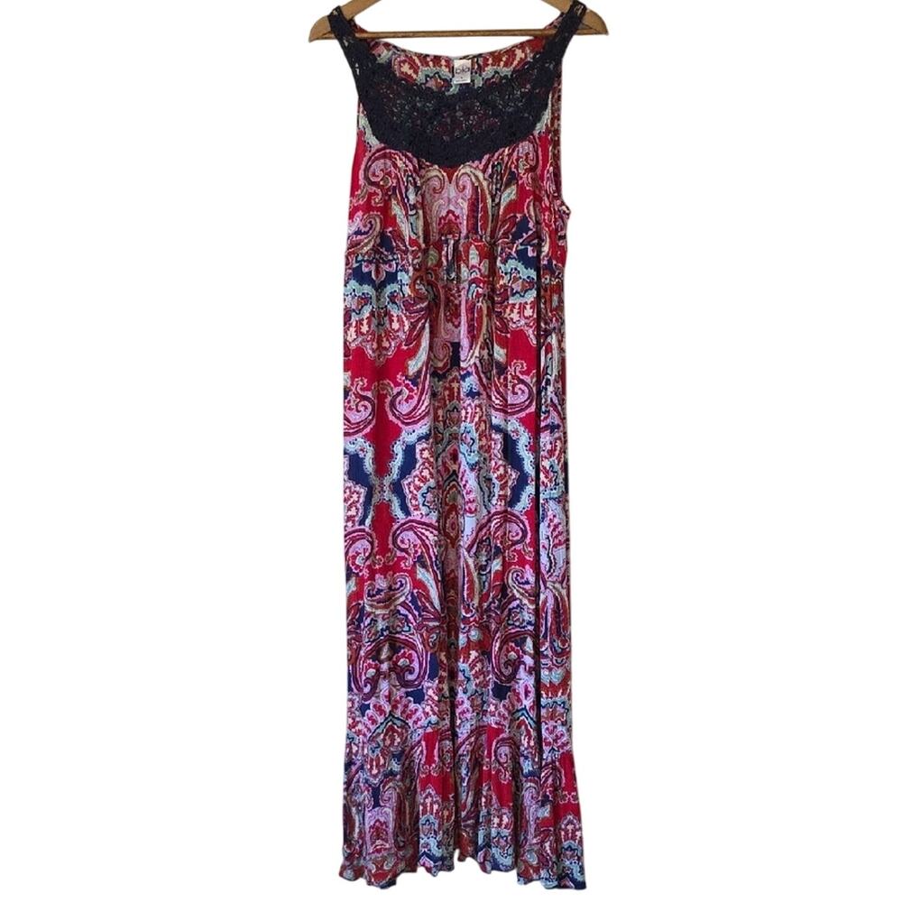 Womens Sz M Red Beachy Babydoll Resort Empire Waist Tiered Hem Gauzy Maxi Dress